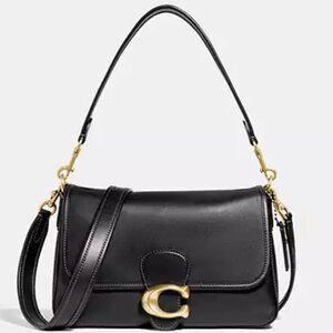Coach Black Leather Shoulder Bag with Gold Accents